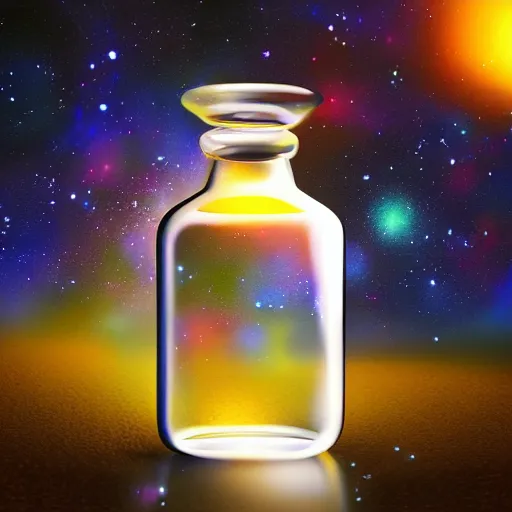 Prompt: Galaxy in a bottle, 4k, digital art, hight quality