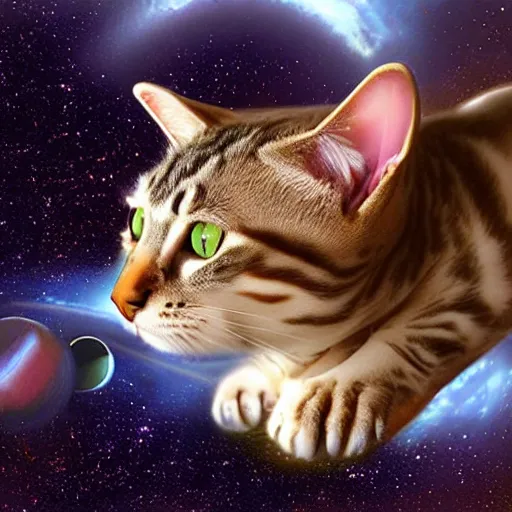 Image similar to a photorealistic kitty cat in space