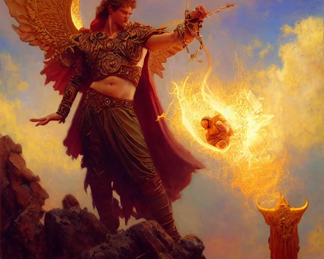 Prompt: attractive pagan male deity, casting magic, summoning handsome lucifer morning star. highly detailed painting by gaston bussiere, craig mullins, j. c. leyendecker 8 k