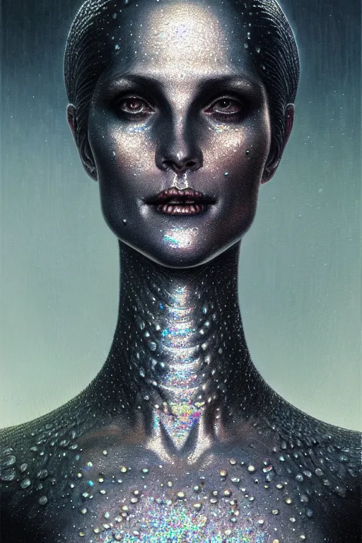 Prompt: pearlescent black lilith! the mother of all monsters!! smiling, covered in iridescent glitter!!, raining ash, fine art masterpiece, highly detailed dino valls wayne barlowe machiej kuciara, dramatic lighting, long shot, high angle, uhd 8 k, sharp focus