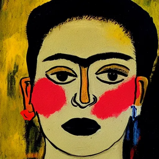 Prompt: painting of frida kahlo by jean - michel basquiat