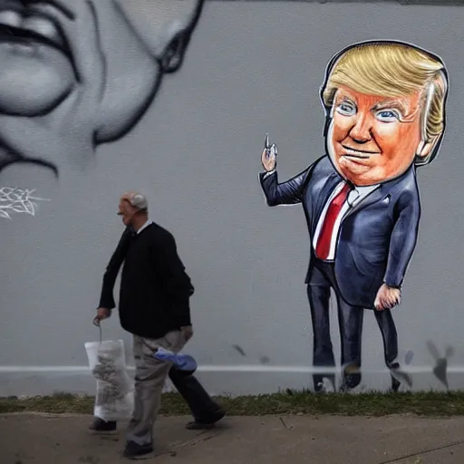 Prompt: graffiti on wall of donald trump caricature