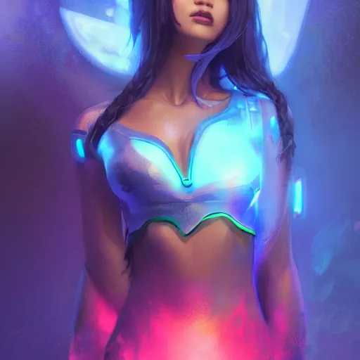 Image similar to asian gorgeous nora _ kyzy in neon future aether gear, hyperrealistic full figure, otherwordly dimension, art of elysium by frank frazetta and by jeremy mann and by alphonse mucha, fantasy art, photo realistic, dynamic lighting, artstation, full figure poster, volumetric lighting, very detailed face, 4 k, award winning