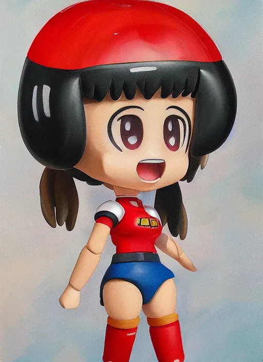 Prompt: a hyperrealistic oil painting of a kawaii mecha musume girl nendoroid caricature with a big dumb grin featured on wallace and gromit by George Condo