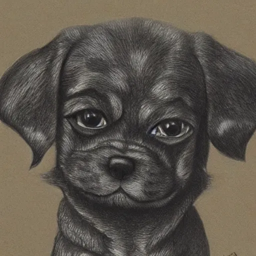 Prompt: a cute puppy, drawn by h. r. giger