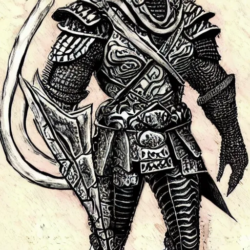 Image similar to a warrior with snake themed armour, kentaro miura art style