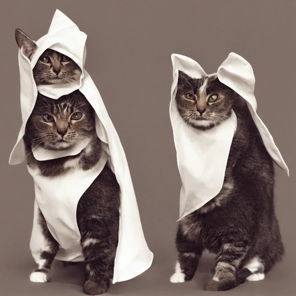 Image similar to color studio photo of a cute cat dressed like a nun