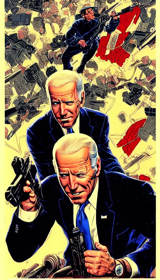 Image similar to joe biden as the punisher. portrait by clyde caldwell and jean giraud and anton otto fischer and john philip falter and will eisner and gil elvgren