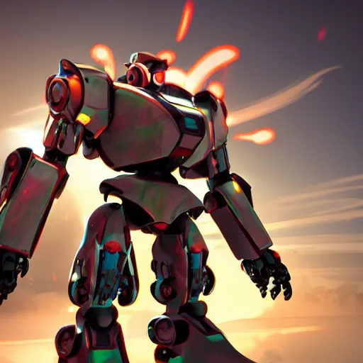 Image similar to cute mecha, unreal engine, dramatic lighting