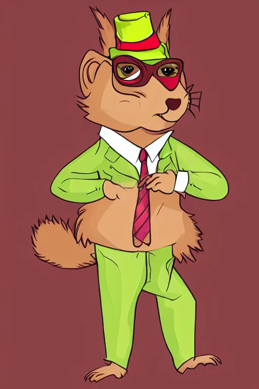 Image similar to a squirrel dressed like a pimp, vector art