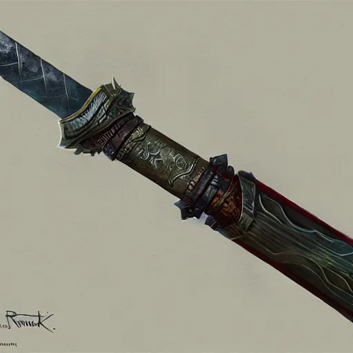 Image similar to fantasy sword designed by Greg rutkowski, concept art, fantasy, 4k