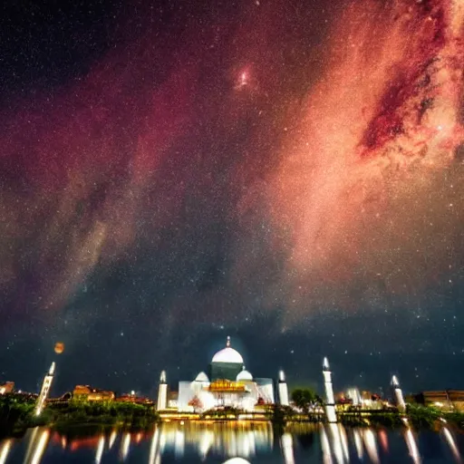 Image similar to mosque surrounded by nebula clouds