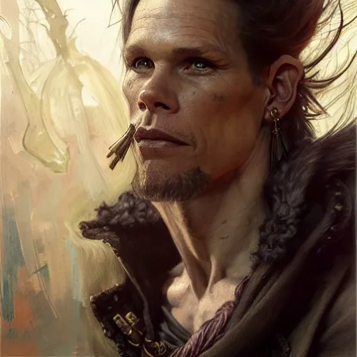 Image similar to highly detailed portrait of a poor thief in the form of a beautiful male elf, d & d. art by donato giancola, eugene delacroix, ruan jia, carl larsson, peter mohrbacher. trending on artstation, intricate details, energetic composition, concept art, illustration, elegant art, global illuminaition, face of kevin bacon