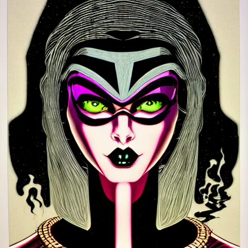 Image similar to medium portrait top light, by tara mcpherson and bernie wrightson, inspired by egyptian marvel comics, etching, fine, sharp high detail,