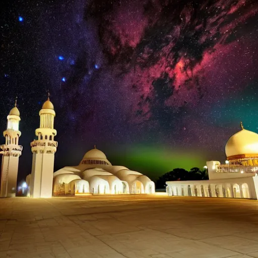 Image similar to mosque surrounded by nebula clouds