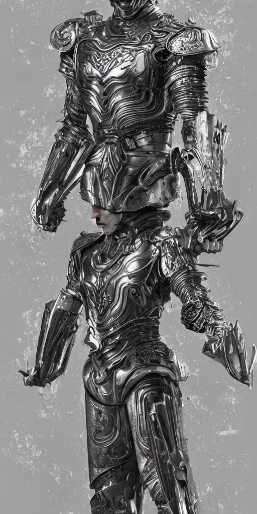 Image similar to powerful male tin man, willem dafoe as tinman, full body character concept, covered in full metal armor, art nouveau, super powers, fantasy, intricate, elegant, highly detailed, digital painting, artstation, concept art, shining, sharp focus, illustration, art by stanley lau