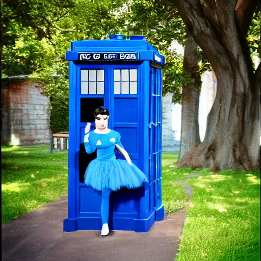 Image similar to spock!!!!!!!! in blue tutu exiting the tardis!!!!!!!, spock spock spock tardis tardis tardis color photo