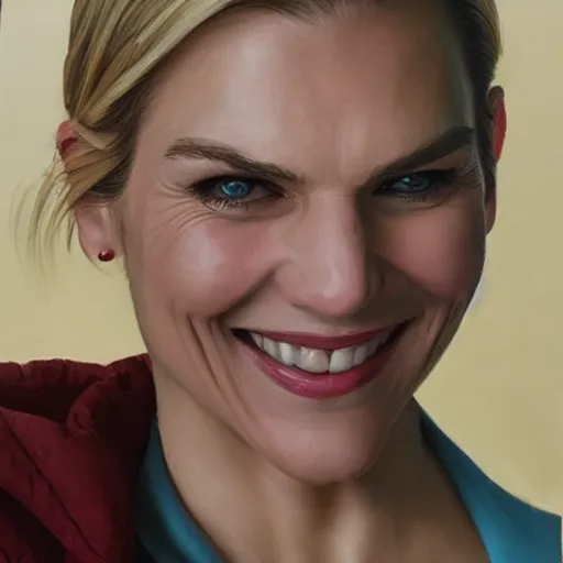 Prompt: highly detailed oil portrait painting of kim wexler smiling from better call saul, beautiful,