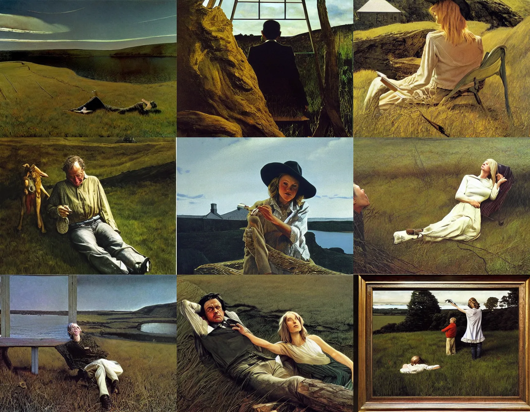 Prompt: painting by andrew wyeth and greg hildebrandt