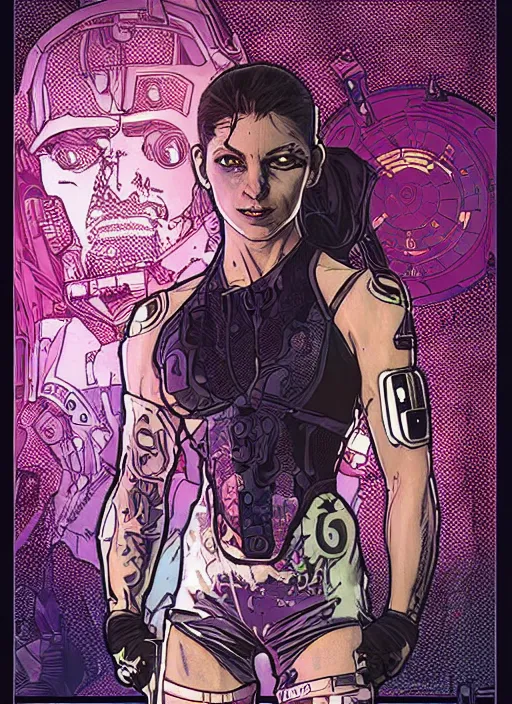 Image similar to cyberpunk gymnast. portrait by ashley wood and alphonse mucha and laurie greasley and josan gonzalez and james gurney. splinter cell, apex legends, rb 6 s, hl 2, d & d, cyberpunk 2 0 7 7. realistic face. character clothing. vivid color. dystopian setting.