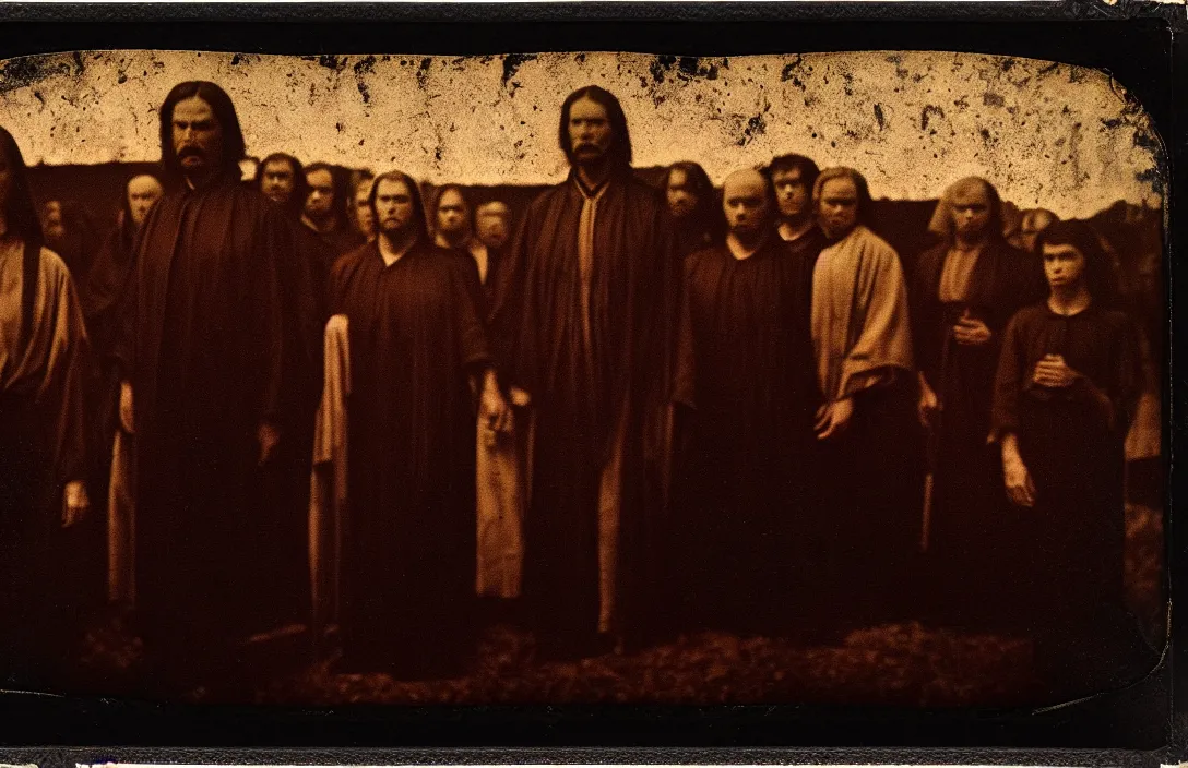 Prompt: has its own distinctive quality quite unlike any other intact flawless ambrotype from 4 k criterion collection remastered cinematography gory horror film, ominous lighting, evil theme wow photo realistic postprocessing tintype this work is the centre panel of an altarpiece directed by kurosawa interpolated rotoscope roger deakins cinematography