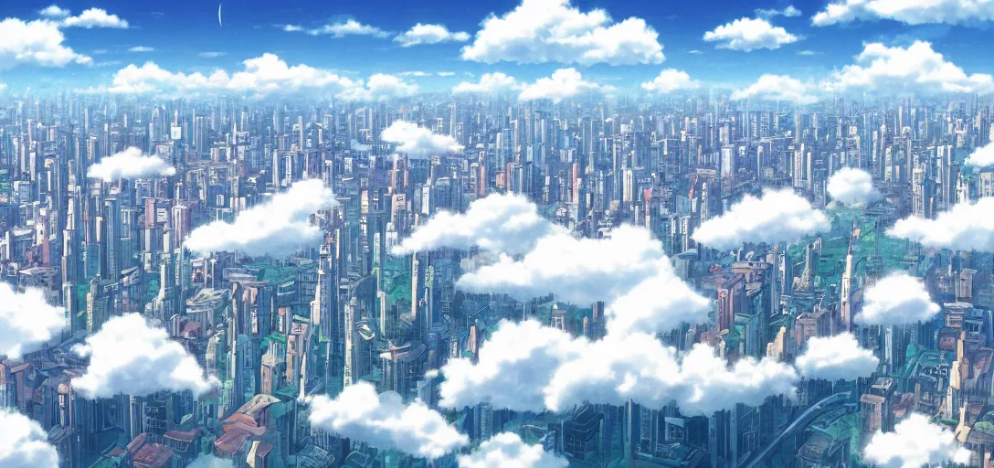 Image similar to city floating in the clouds by studio ghibli, ultra detailed, detailed, 8 k