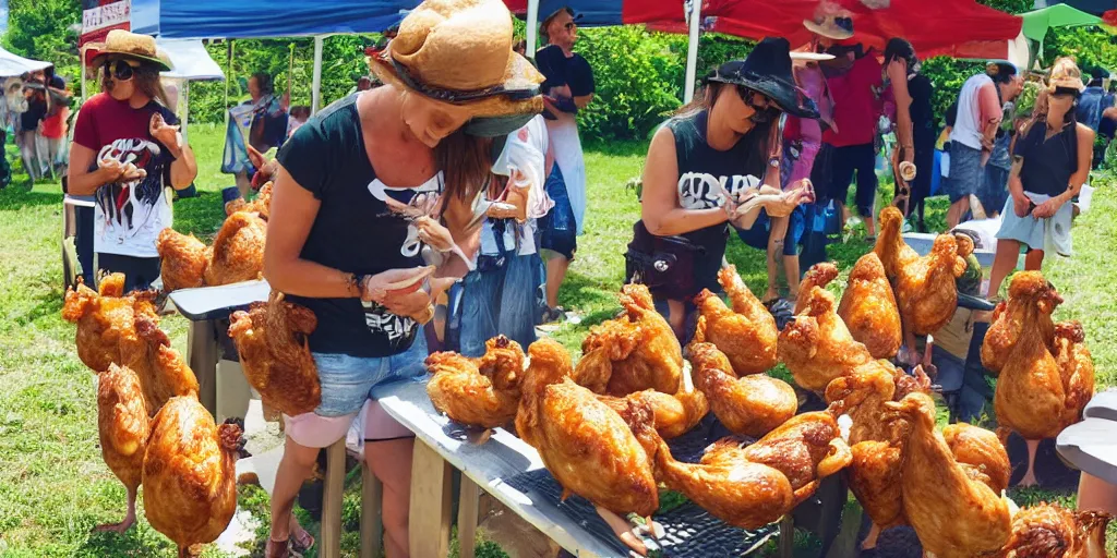 Prompt: summer music festival full of chicken. only chicken, no humans. tex fowl