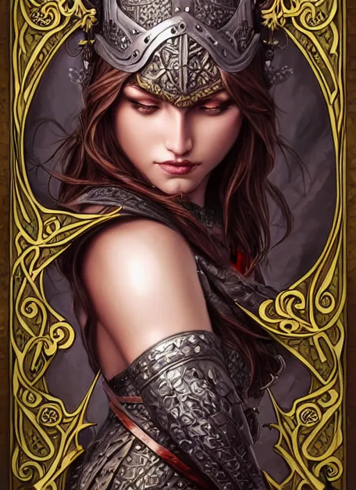 Image similar to Muscular and powerful medieval knight portrait, art nouveau, fantasy, intricate flower designs, elegant, highly detailed, sharp focus, art by Artgerm