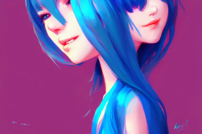 Prompt: Beautiful girl, blue hair, symmetrically, smiling, full body, colorful, pixiv, trends artstation, artist WLOP artstation, artist Mam BA artstation