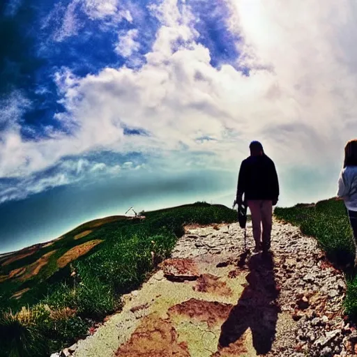 Prompt: walking around in heaven, clouds, GoPro, wide angle lens, high resolution 8k,