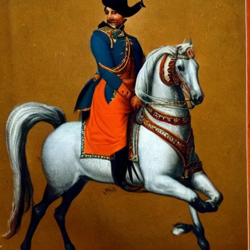 Image similar to narendra modi riding a horse, napoleon style, italian renaissance