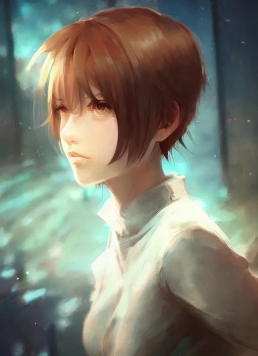 Image similar to portrait of a girl with short hair, complex, applied to tone, ambient lighting, high detail, digital painting, artstation, concept art, 4 k, stunningly beautiful, clear focus, makoto shinkai and akihiko yoshida, hidari and vlop