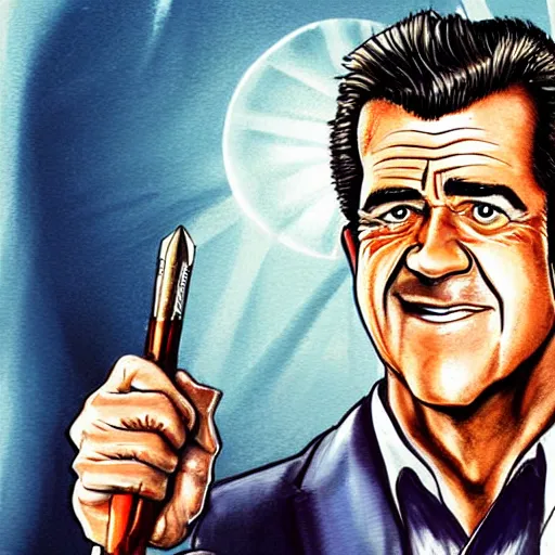 Prompt: a caricature illustration of mel gibson