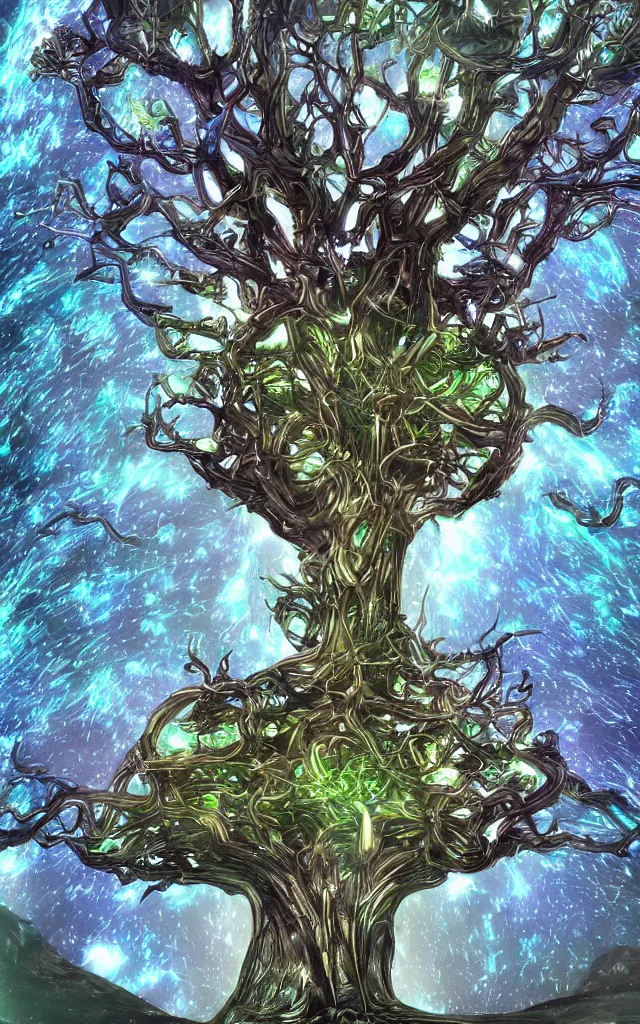 Image similar to futurist cybernetic yggdrasil world tree, future perfect, award winning digital art