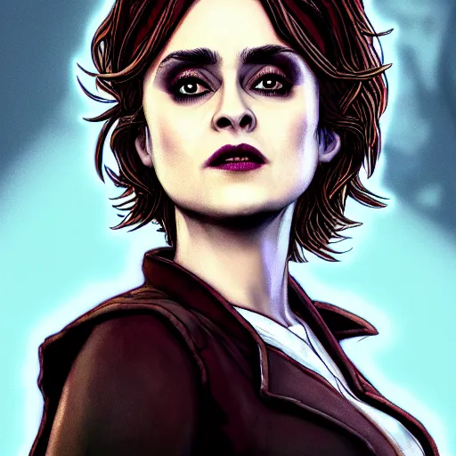 Prompt: helena bonham carter portrait, borderlands, tales from the borderlands, the wolf among us, comic, cinematic lighting, studio quality, 8 k