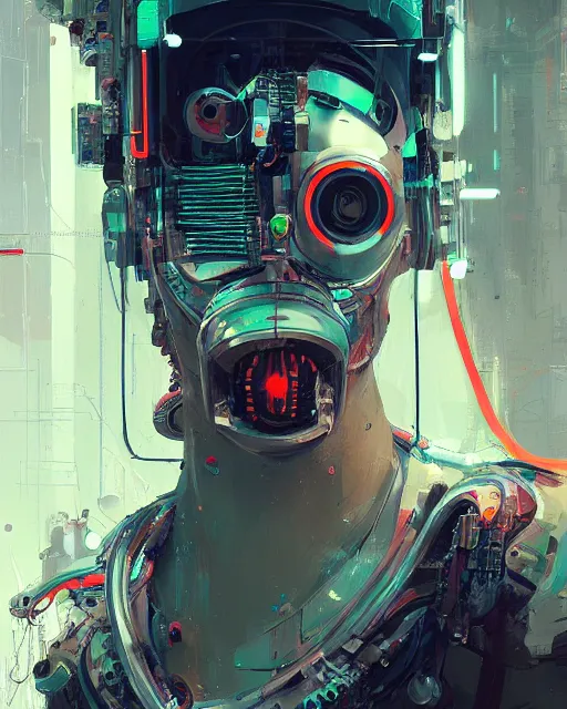 Image similar to neon surgery machine cyberpunk futuristic, reflective engine, decorated with traditional ornaments in a white room with piles of garbage by ismail inceoglu dragan bibin hans thoma, perfect face, fine details, realistic shaded, fine - face, pretty face