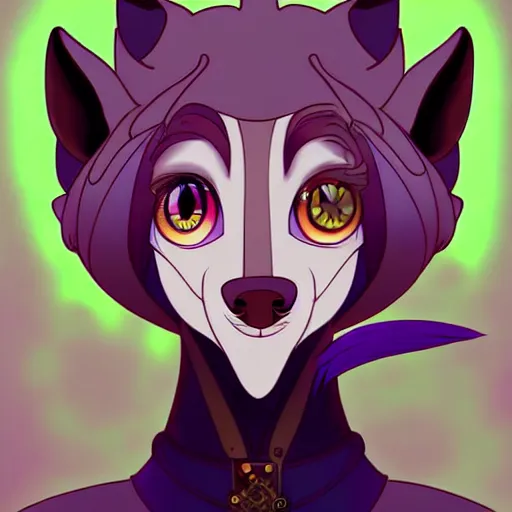 Image similar to don bluth, loish, artgerm, steampunk, clockpunk anthropomorphic fox girl, purple vest, smiling, symmetrical eyes symmetrical face, colorful animation forest background