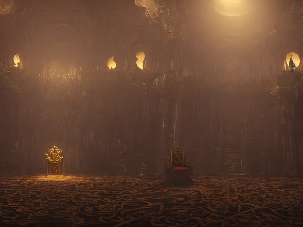 Prompt: scene of throne room where a computer mouse stands tall becomes the king of ordinary mice and puts on the crown, sharp focus, cinematic lighting, unreal engine 5, neon version of style jim burns