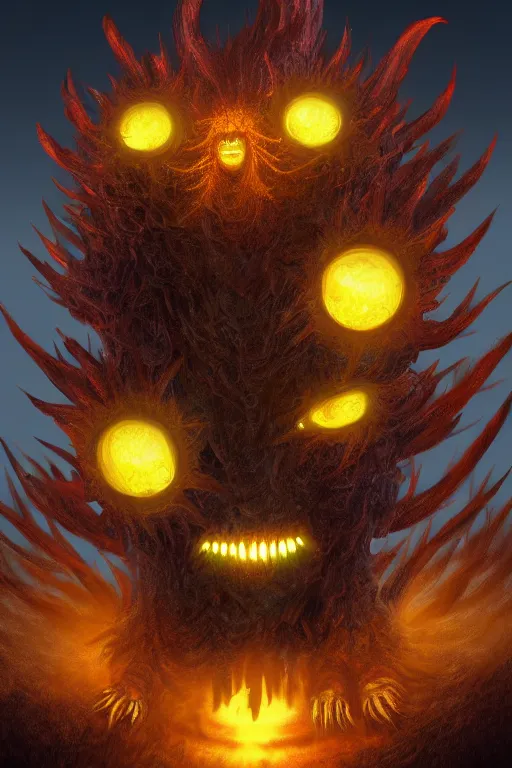 Prompt: a humanoid figure thistle monster, glowing amber eyes, highly detailed, digital art, sharp focus, trending on art station, plant, anime art style