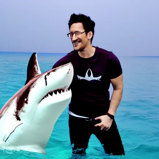 Image similar to markiplier with shark fins