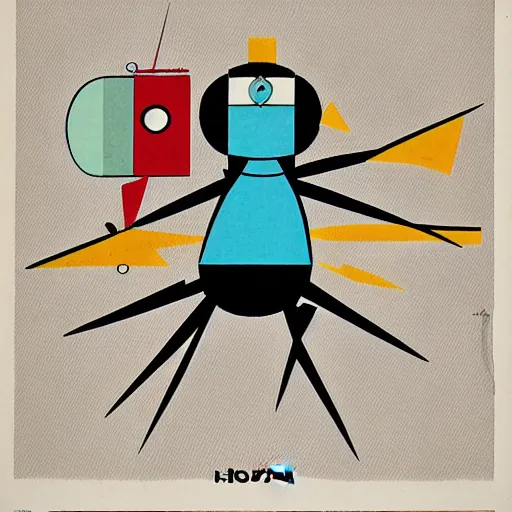 Image similar to atom cartoon character in the style of Charley Harper and Eric Fraser, post-war, colourful