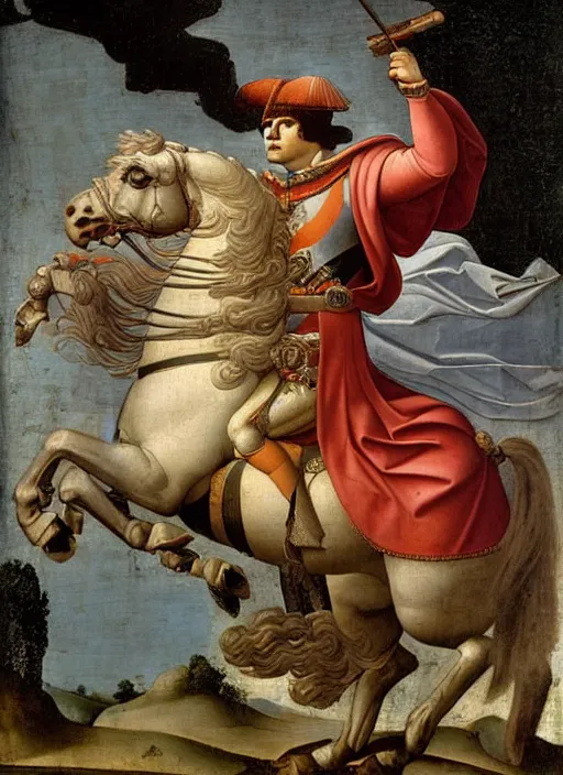 Image similar to grandiose epic renaissance portrait of napoleon bonaparte, french emperor, detailed painting by boticelli, leonardo davinci, francois gerard and jacques louis david