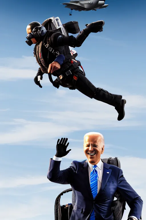 joe biden flying with jet pack, high resolution,, Stable Diffusion