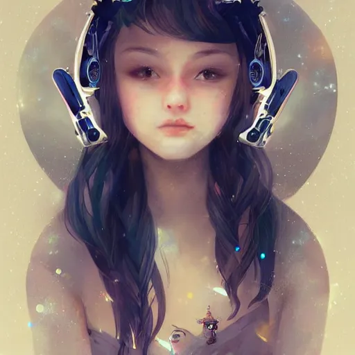 Prompt: portrait of a beautiful young girl with robot ears falling into the stars by Ross Tran, 4k, intricate details