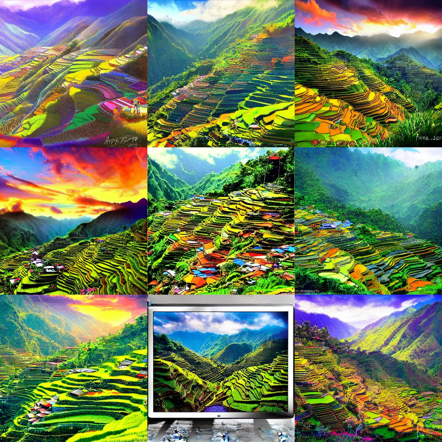Prompt: banaue rice terraces, philippines, colorful, digital art, concept art, t. kinkade, g. rutkowski