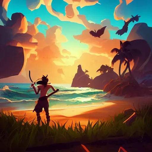 Image similar to painting treasure on sea of thieves game smooth median photoshop filter cutout vector, behance hd by jesper ejsing, by rhads, makoto shinkai and lois van baarle, ilya kuvshinov, rossdraws global illumination