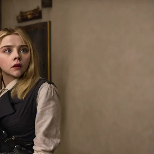 Prompt: Adult Chloe Moretz in Inglorious Basterds, movie scene, XF IQ4, 50mm, F1.4, studio lighting, professional, 8K, Look at all that detail!, Dolby Vision, UHD