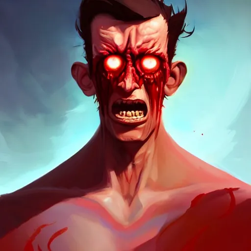 Prompt: man filled with agony and rage, blood dripping from glowing red eyes, angry, blood spray, behance hd artstation, style of jesper ejsing, by rhads, makoto shinkai and lois van baarle, ilya kuvshinov, ossdraws
