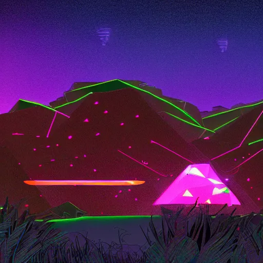 Image similar to a diamond mine, lots of diamonds unearthed, a lights is being reflected all around the dark cave mine, luminous Color’s, synthwave style, concept art.