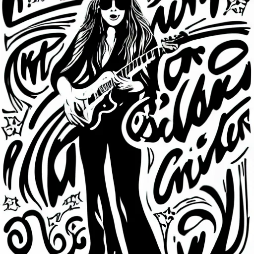 Image similar to stevie nicks playing guitar and singing, sticker - art, svg vector, adobe - illustrator